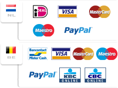 IDEAL, Visa, Mastercard, Maestro, Paypal, Bancontact Mistercash, KBC, CBC